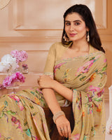 Vishal Prints Fawn Digital Printed Brasso Saree With Fancy Embroidery Piping