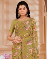 Vishal Prints Dark Sand Digital Printed Brasso Saree With Fancy Embroidery Piping