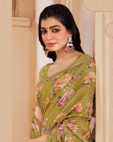 Vishal Prints Dark Sand Digital Printed Brasso Saree With Fancy Embroidery Piping