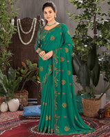 Vishal Prints Deep Sea Green Designer Chiffon Saree With Embroidery And Diamond Work
