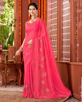 Vishal Prints Mandy Pink Designer Chiffon Saree With Embroidery Diamond Work And Core Piping