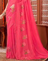 Vishal Prints Mandy Pink Designer Chiffon Saree With Embroidery Diamond Work And Core Piping