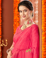 Vishal Prints Mandy Pink Designer Chiffon Saree With Embroidery Diamond Work And Core Piping