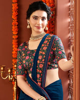 Vishal Prints Navy Blue Designer Chiffon Saree With Embroidery Diamond Work And Core Piping