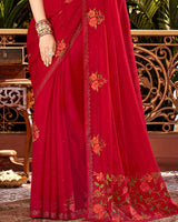 Vishal Prints Burgundy Designer Chiffon Saree With Embroidery Diamond Work And Core Piping