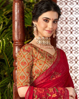 Vishal Prints Burgundy Designer Chiffon Saree With Embroidery Diamond Work And Core Piping