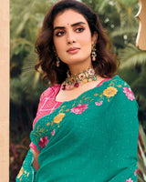 Vishal Prints Aqua Green Designer Chiffon Saree With Embroidery-Diamond Work And Cut Work Border