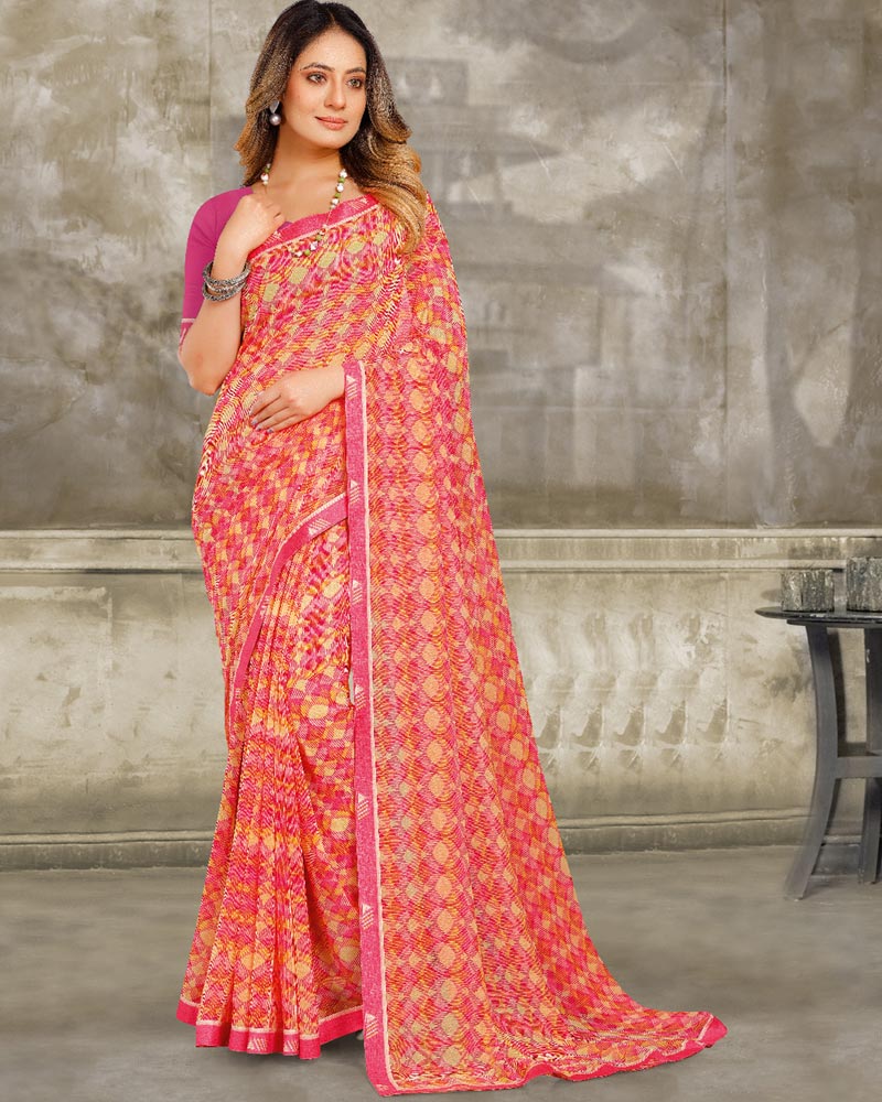 Vishal Prints Pastel Orange Printed Georgette Saree With Fancy Border