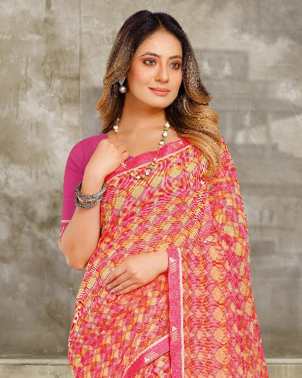 Vishal Prints Pastel Orange Printed Georgette Saree With Fancy Border