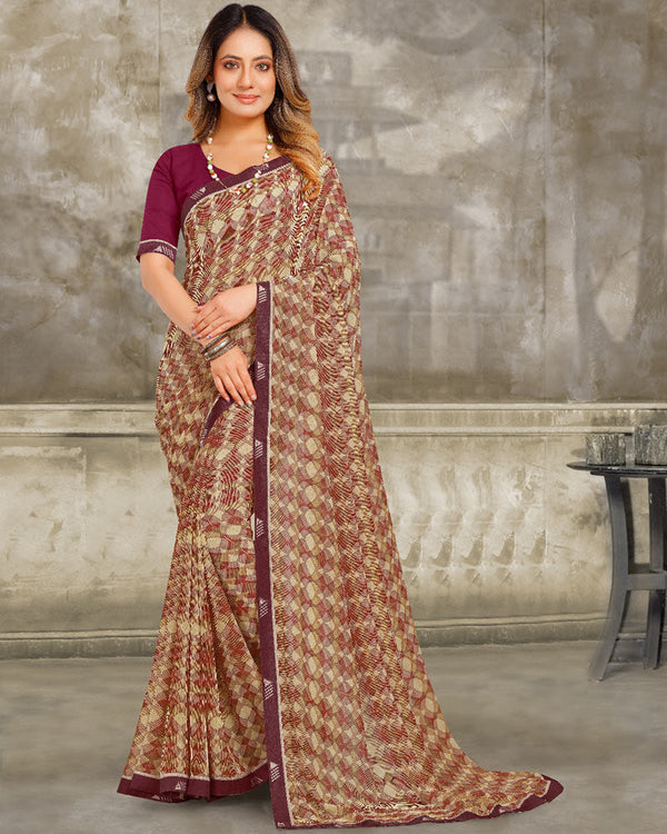 Vishal Prints Dark Beige Printed Georgette Saree With Fancy Border