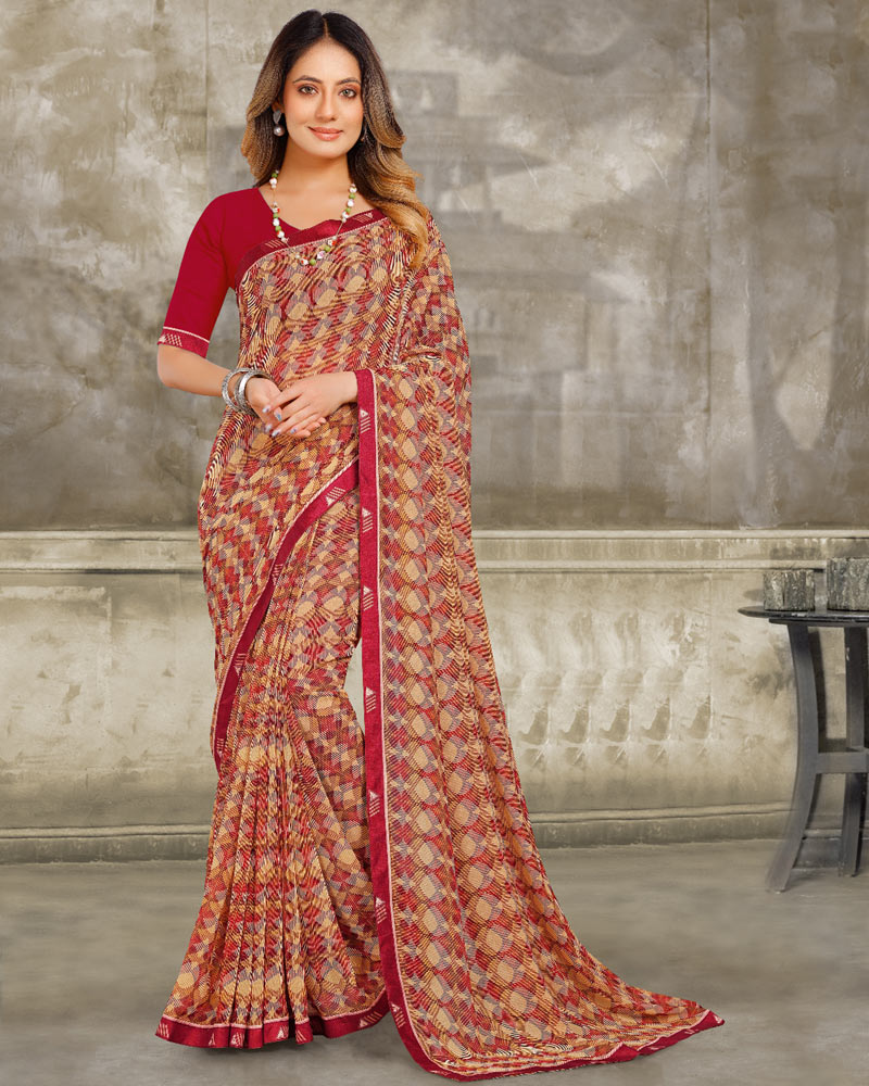 Vishal Prints Pinkish Tan Printed Georgette Saree With Fancy Border