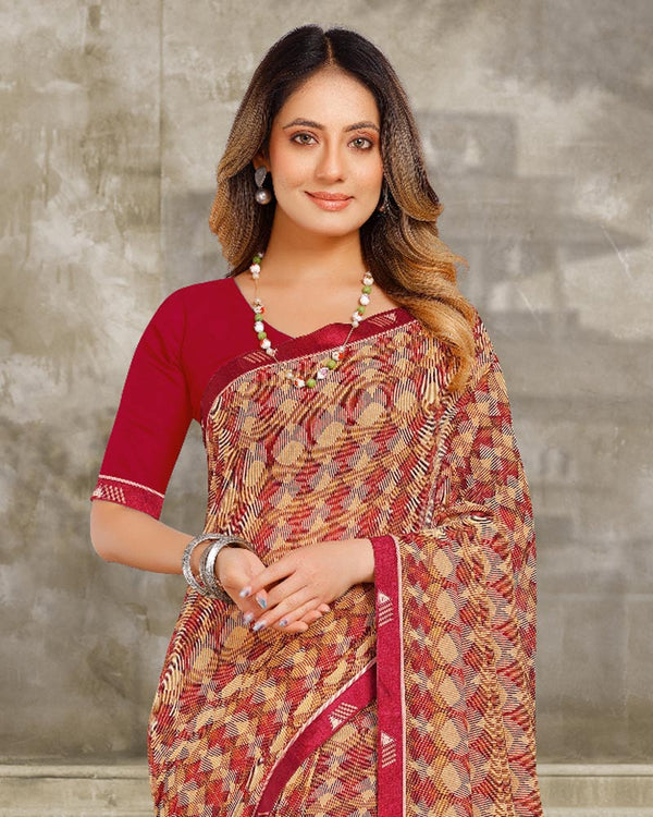Vishal Prints Pinkish Tan Printed Georgette Saree With Fancy Border