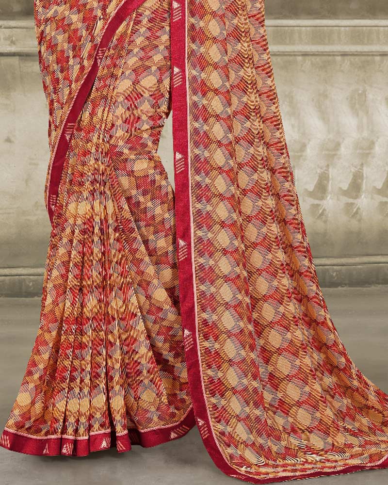 Vishal Prints Pinkish Tan Printed Georgette Saree With Fancy Border