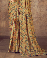 Vishal Prints Sand Brown Printed Fancy Chiffon Saree With Core Piping