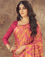 Vishal Prints Red Pink Printed Fancy Chiffon Saree With Core Piping