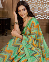 Vishal Prints Light Teal Green Digital Print Chiffon Brasso Saree With Fancy Border