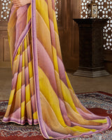 Vishal Prints Oriental Pink Digital Print Chiffon Brasso Saree With Fancy Border