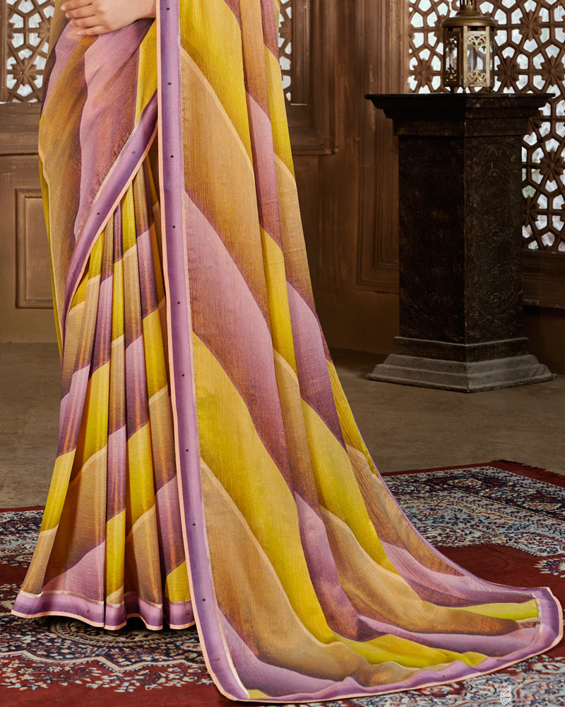 Vishal Prints Oriental Pink Digital Print Chiffon Brasso Saree With Fancy Border
