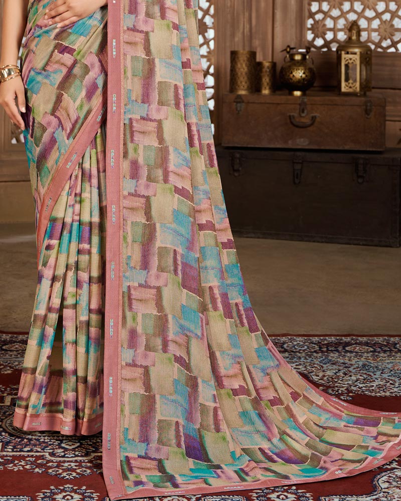 Vishal Prints Multi Color Digital Print Chiffon Brasso Saree With Fancy Border
