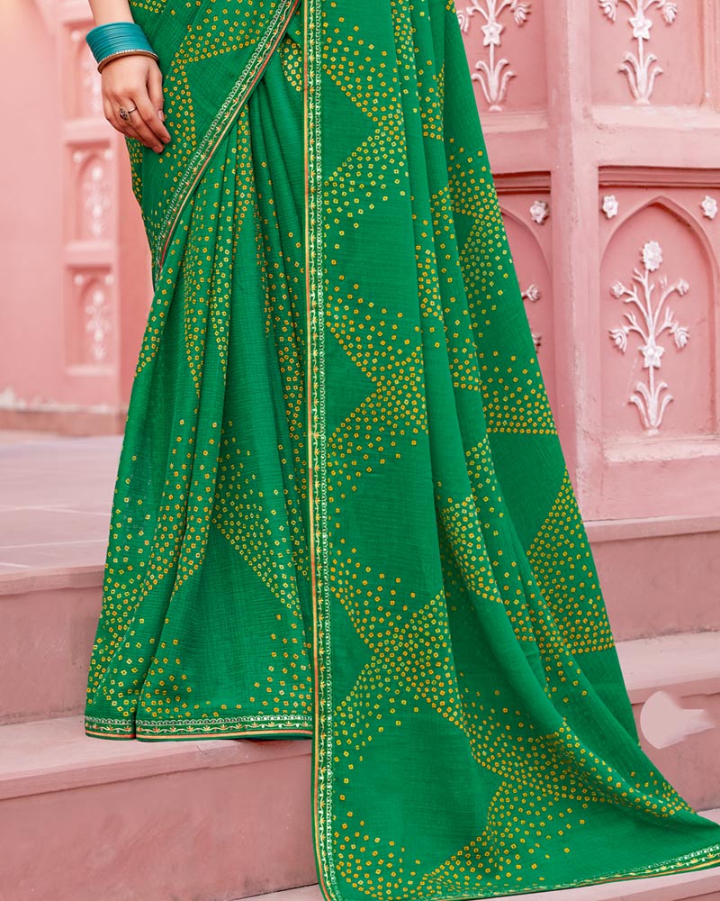 Vishal Prints Dark Green Printed Chiffon Saree With Fancy Border