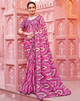 Vishal Prints Dark Mauve Printed Chiffon Saree With Fancy Border