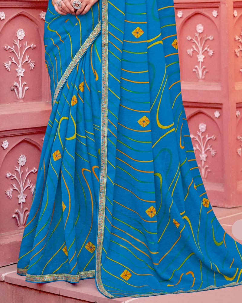 Vishal Prints French Blue Printed Chiffon Saree With Fancy Border