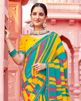 Vishal Prints Persian Green Printed Chiffon Saree With Fancy Border