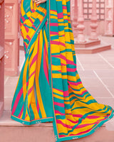 Vishal Prints Persian Green Printed Chiffon Saree With Fancy Border