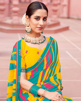 Vishal Prints Persian Green Printed Chiffon Saree With Fancy Border