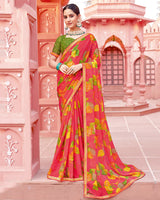 Vishal Prints Pastel Red Printed Chiffon Saree With Fancy Border