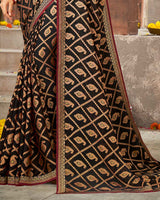 Vishal Prints Black Brasso Saree With Foil Print And Zari Border