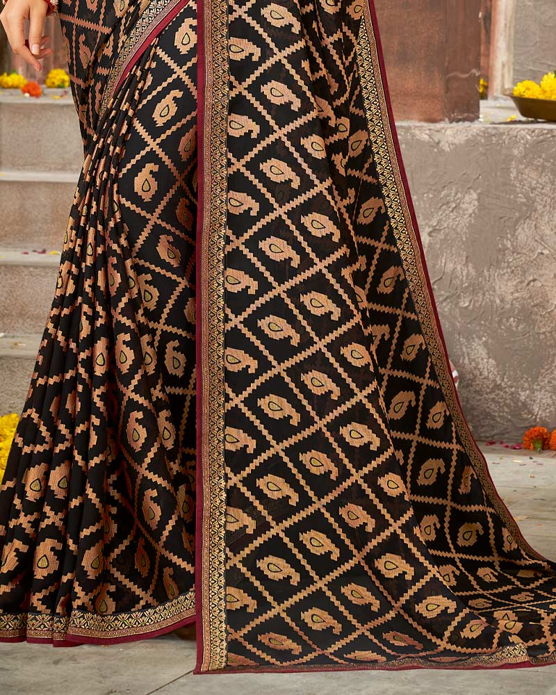Vishal Prints Black Brasso Saree With Foil Print And Zari Border