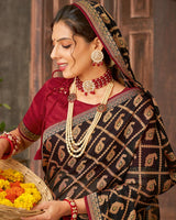 Vishal Prints Black Brasso Saree With Foil Print And Zari Border