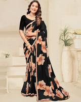 Vishal Prints Black And Peach Digital Print Patterned Georgette Saree With Fancy Border