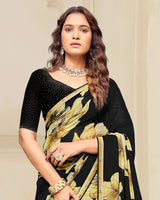 Vishal Prints Black And Beige Digital Print Patterned Georgette Saree With Fancy Border