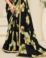 Vishal Prints Black And Beige Digital Print Patterned Georgette Saree With Fancy Border