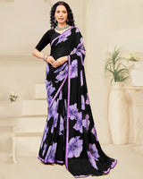 Vishal Prints Black And Light Lilac Digital Print Patterned Georgette Saree With Fancy Border