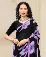 Vishal Prints Black And Light Lilac Digital Print Patterned Georgette Saree With Fancy Border