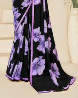 Vishal Prints Black And Light Lilac Digital Print Patterned Georgette Saree With Fancy Border