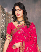 Vishal Prints Red Pink Georgette Saree With Foil Print And Zari Border