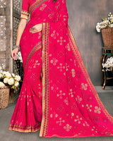 Vishal Prints Red Pink Georgette Saree With Foil Print And Zari Border