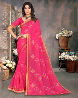Vishal Prints Dark Pink Georgette Saree With Foil Print And Zari Border