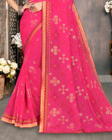 Vishal Prints Dark Pink Georgette Saree With Foil Print And Zari Border