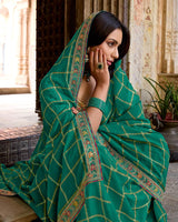 Vishal Prints Sea Green Dyed Fancy Checks Chiffon Saree With Fancy Embroidery Border