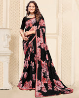 Vishal Prints Black And Faded Pink Digital Print Patterned Georgette Saree With Fancy Border