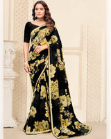 Vishal Prints Black And Ginger Brown Digital Print Patterned Georgette Saree With Fancy Border