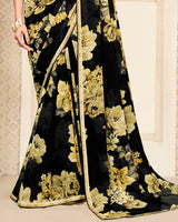 Vishal Prints Black And Ginger Brown Digital Print Patterned Georgette Saree With Fancy Border