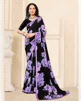 Vishal Prints Black And Light Violet Digital Print Patterned Georgette Saree With Fancy Border