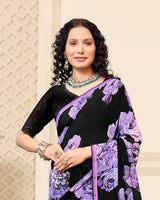Vishal Prints Black And Light Violet Digital Print Patterned Georgette Saree With Fancy Border