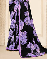 Vishal Prints Black And Light Violet Digital Print Patterned Georgette Saree With Fancy Border